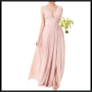 MONIQUE LHUILLIER SZ 16 blush deep V neck, A-line bridesmaid dress with pockets!